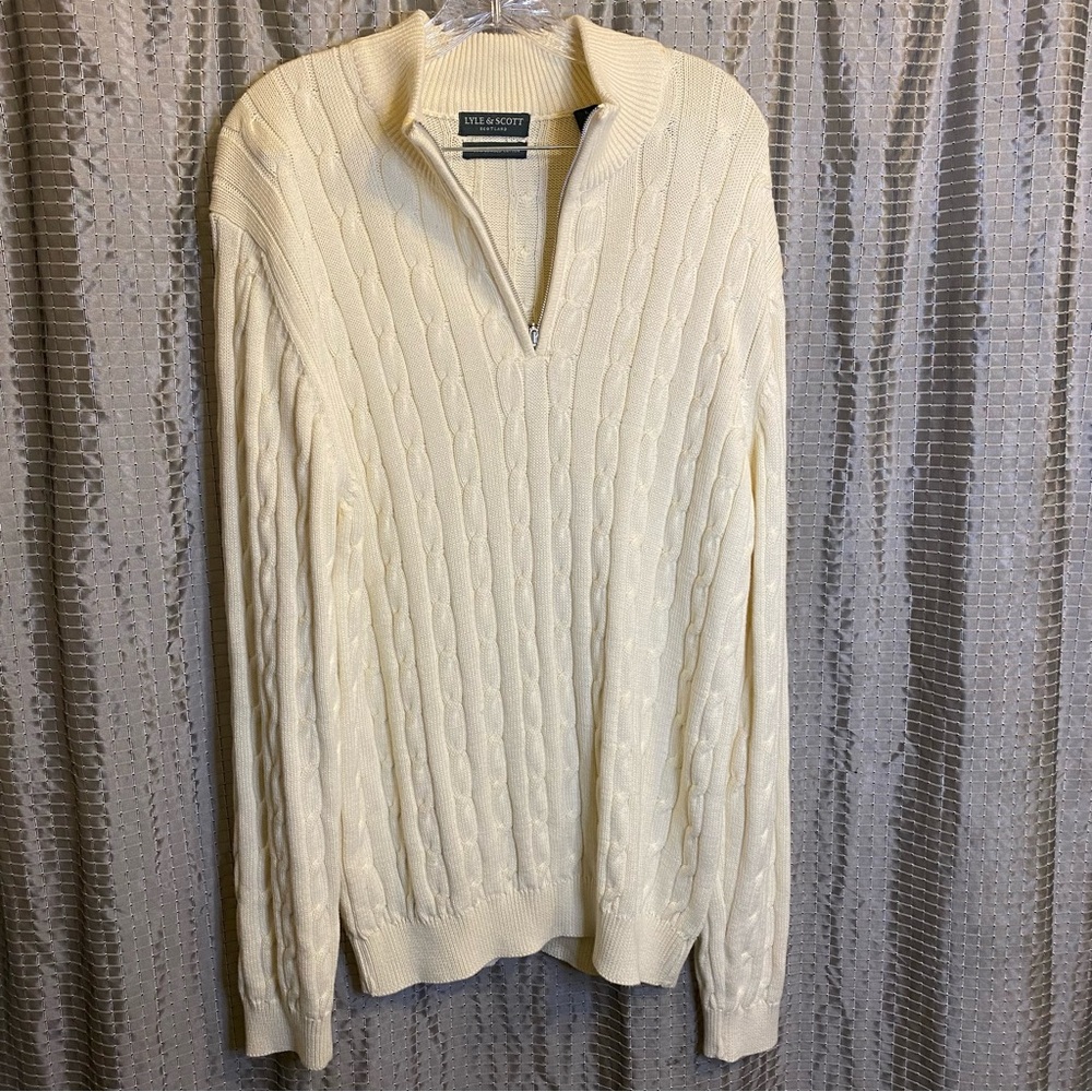 Lyle & Scott Scotland 100% Combed Cotton Cream Colored Sweater Large